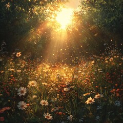 Canvas Print - A sunlit meadow filled with vibrant flowers.