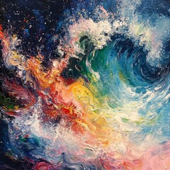 Wall Mural - A vibrant abstract swirl of colors resembling cosmic waves.