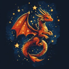 Poster - A vibrant dragon soaring through a starry sky.