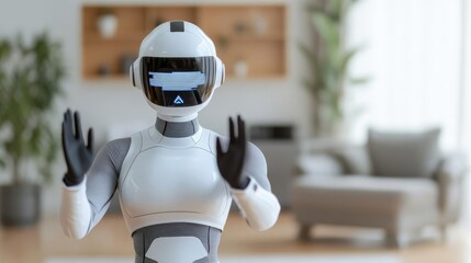 Holographic AI assistant guiding a smart home workout session, holographic AI assistant, home fitness