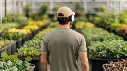 Holographic AI assistant helping a gardener plan plant arrangements, holographic AI assistant, smart gardening