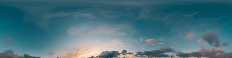 Wall Mural - Sky 360 panorama - Bright blue sky filled with fluffy white Cumulus clouds. Seamless hdr spherical 360 panorama. Sky dome sky replacement for aerial drone 360 panoramas. Weather and climate change