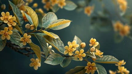 Wall Mural - Delicate Yellow Flowers on a Branch