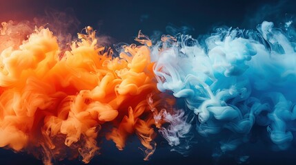 Vibrant Orange and Blue Abstract Liquid Ink Isolated on White Background