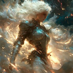 Canvas Print - A warrior with ethereal energy in a dynamic pose.