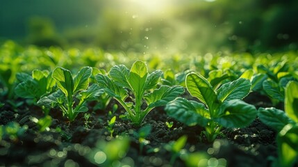 Overhead View of Lush Green Turnip Plants in a Vast Field