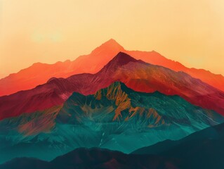 Sticker - A mountain range with a sunset behind it in the distance. AI.