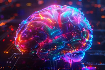 Wall Mural - a colorful brain with lights on it. ai.
