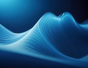 Flowing 3D blue waves create an abstract representation of fluid dynamics, evoking calmness and depth in a minimalist design that enhances digital creativity. Generative AI