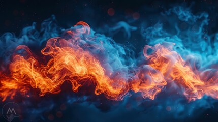 Abstract blue and orange smoke flowing in graceful motion