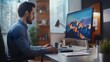 © sungedi - Man Working on Computer with Mountain Desktop Background