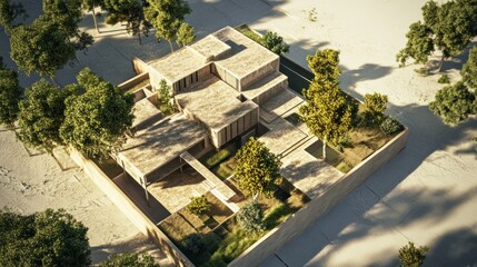 Poster - Modern Architectural Design: An Aerial View of a Contemporary House with Lush Greenery