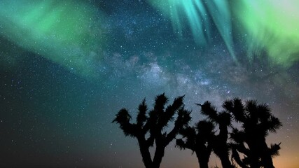 Wall Mural - aurora solar storm over joshua tree national park milky way galaxy time lapse
