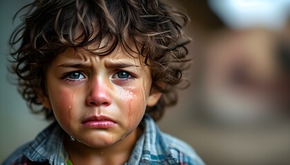 Canvas Print - young boy experiencing distress and emotional meltdown in a school environment