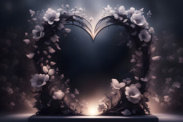 Wall Mural - Elegant Floral Heart: Dark Blooms Wrapping Around an Invisible Center with Shadows Creating Intrigue