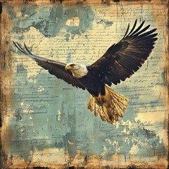 Wall Mural - An eagle in flight against a textured background.