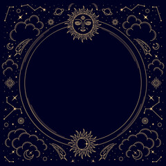Wall Mural - bohemian astrology celestial border, mystic tarot frame featuring magical and ethereal elements such