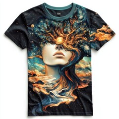 Wall Mural - Artistic t-shirt design featuring a surreal cosmic theme.