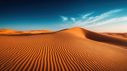 Poster - Rippling Sand Dunes Under a Blue Sky in a Desert Landscape