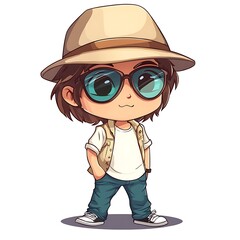 Poster - Cute Cartoon Boy Character with Hat, Sunglasses, and Vest Illustration