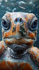 Poster - Close Up Portrait of a Sea Turtle Underwater