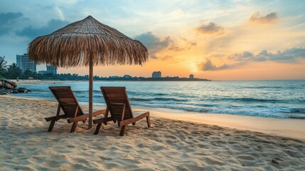 Poster - Relaxing Beach Scene with Sunset