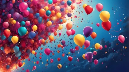 balloons with vibrant sky fireworks, festivity
