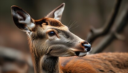 Wall Mural - Intimate Moments: A Red Deer Hind Tenderly Grooming Her Calf