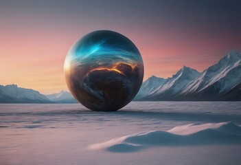 Wall Mural - a small frozen planet with vast icy plains and glaciers, orbited closely by a massive, glowing gas g