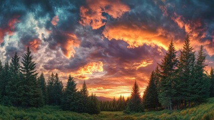 Sticker - Fiery Sunset Over a Forest