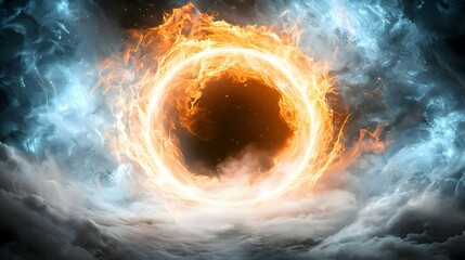 Wall Mural - Fire Ring in the Sky with Clouds and Stars