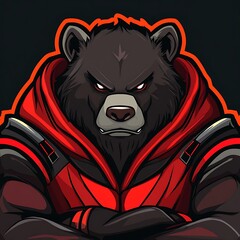 Poster - Angry black bear mascot in red and black armor, esports logo design, game avatar