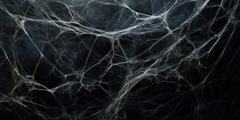 Close-up of a spider web with a dark background, showing intricate details of the delicate threads.
