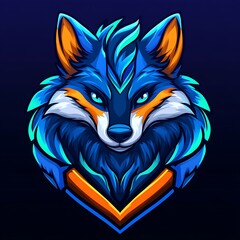 Wall Mural - Blue and Orange Wolf Mascot Logo Design for Gaming Team, Esports, or Brand