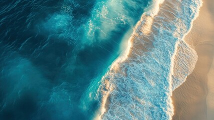 Wall Mural - Aerial View of Ocean Waves Crashing on Sandy Beach