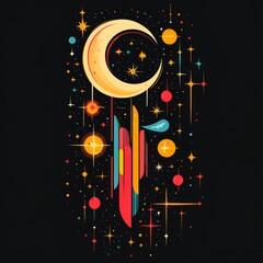 Wall Mural - Colorful cosmic design featuring celestial elements.