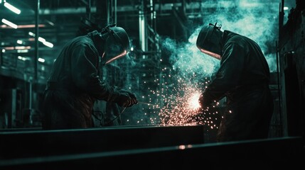 Poster - Welding Sparks and Smoke in a Factory