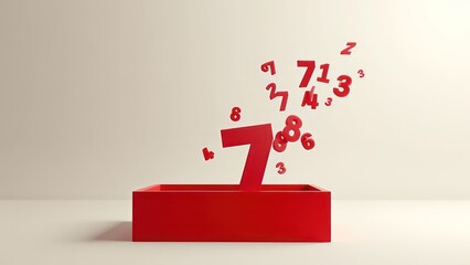 Numbers flying out of a red box on a light background