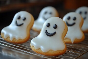 Wall Mural - Halloween ghost shaped cookies. Bakery. Bake. Cookies. Ghosts and goblins.	