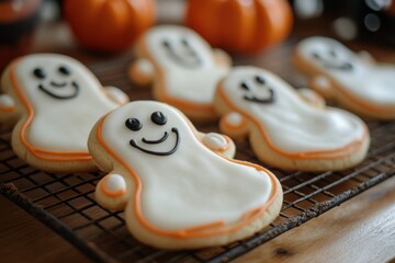 Canvas Print - Halloween ghost shaped cookies. Bakery. Bake. Cookies. Ghosts and goblins.	