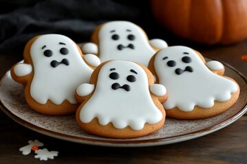 Canvas Print - Halloween ghost shaped cookies. Bakery. Bake. Cookies. Ghosts and goblins.	