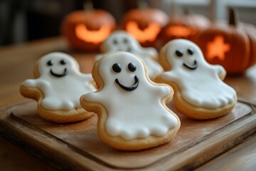 Wall Mural - Halloween ghost shaped cookies. Bakery. Bake. Cookies. Ghosts and goblins.	