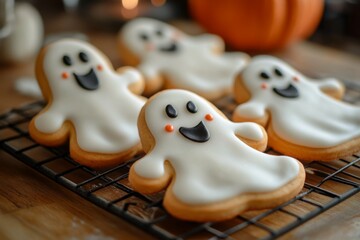 Canvas Print - Halloween ghost shaped cookies. Bakery. Bake. Cookies. Ghosts and goblins.	