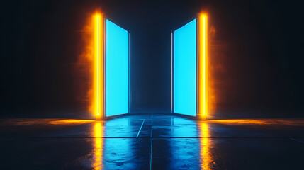 Wall Mural - A futuristic corridor with intersecting lights