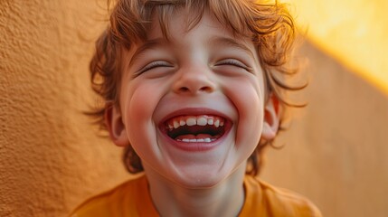 Wall Mural - child boy 10 years old smiling cheerfully close-up portrait Generative AI