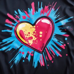 Canvas Print - Colorful heart graphic with splashes on a dark background.