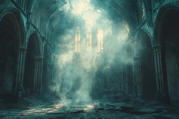 Wall Mural - a ghostly waltz in a ruined cathedral, where the spirits of the dead dance forever. concept of the s