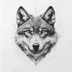 Detailed wolf illustration with geometric patterns.