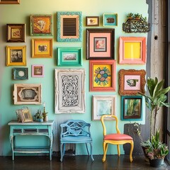 Vibrant Gallery Wall with Colorful Frames and Decor