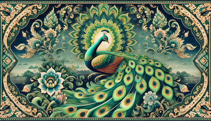 Majestic Peacock in Ornate Floral Design